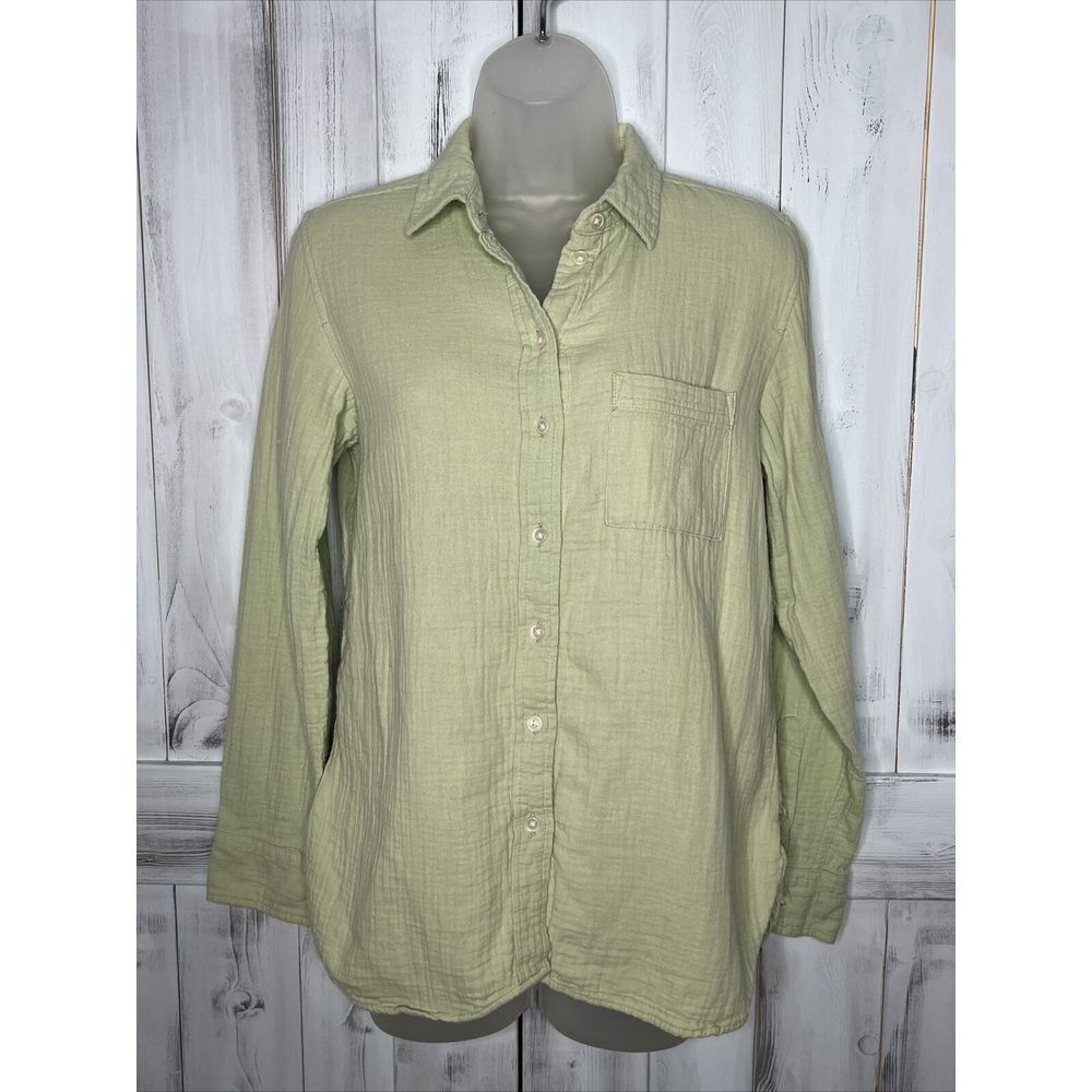 WOMENS J CREW RE-IMAGINED 100% SLUB COTTON‎ MINT GREEN BUTTON UP SHIRT XS